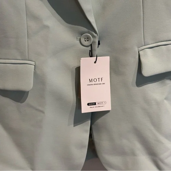 MOTF SHEIN STRUCTURED SINGLE BUTTON BLAZER Mint Green Size XS NWT - Picture 10 of 12